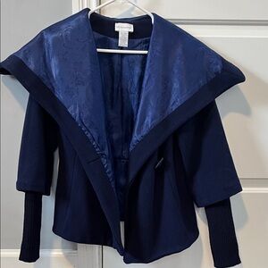 Soft Surroundings Navy Satin-Lined Wool Blend Short Jacket